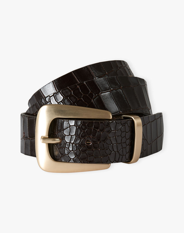 Mock Croc Print Leather Belt