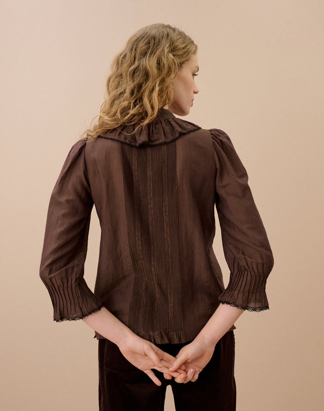 Silk Cotton Frill Collar Shirt
