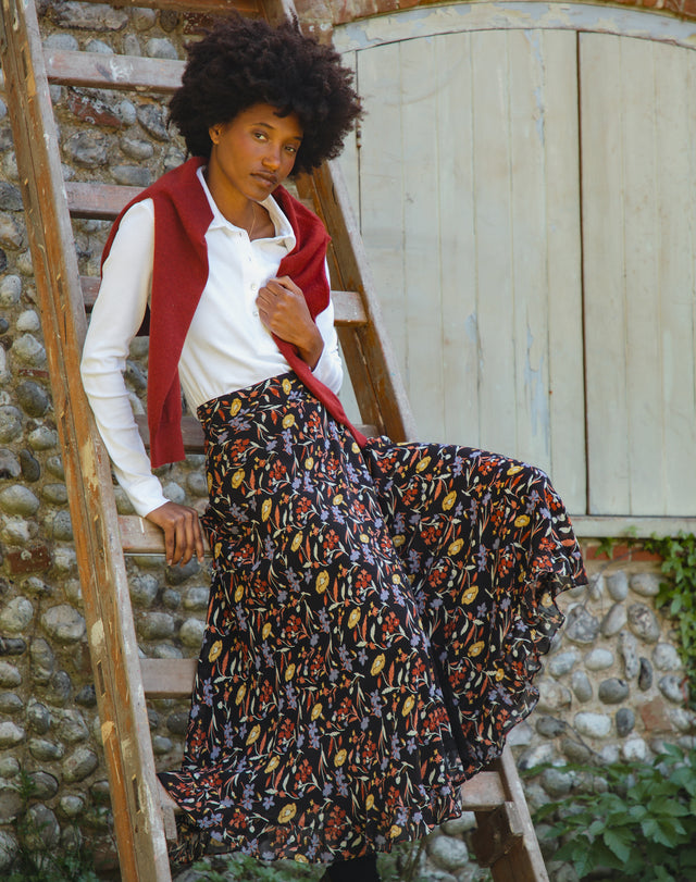 Silk Bouquet Print Wrap Skirt