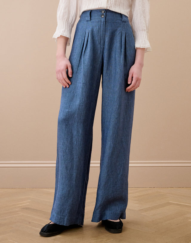 Cross Weave Linen Wide Leg Trousers