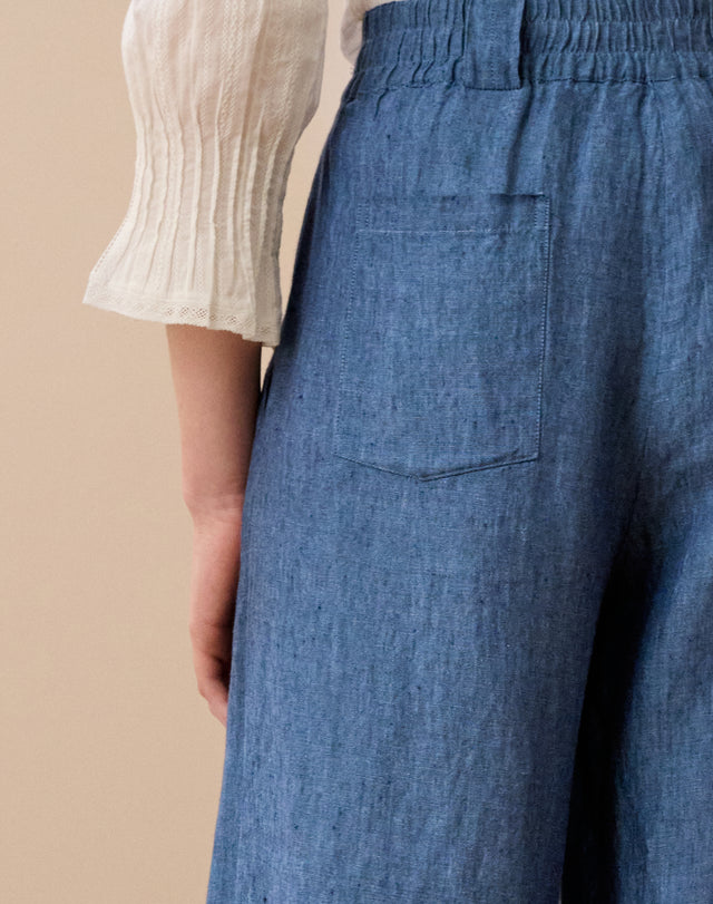 Cross Weave Linen Wide Leg Trousers