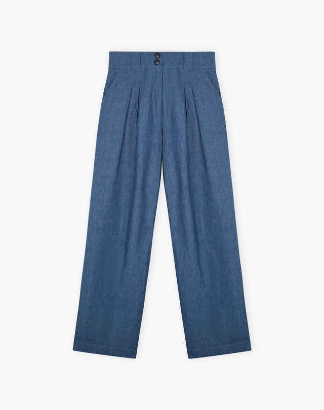 Cross Weave Linen Wide Leg Trousers