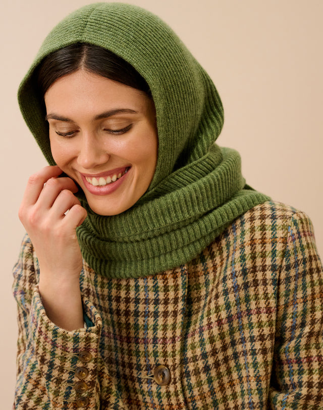 Cashmere Ribbed Hooded Scarf