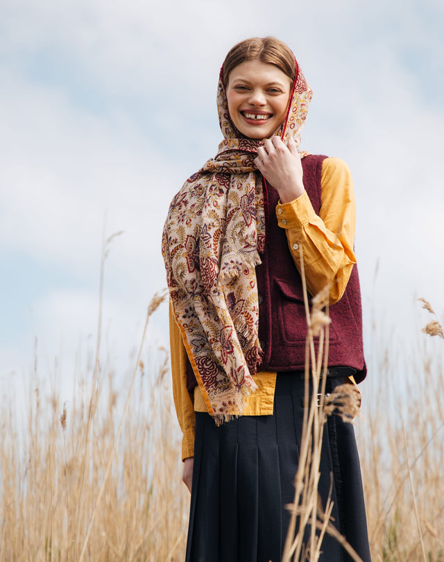 Velvet Trim Botanic Wool Stole