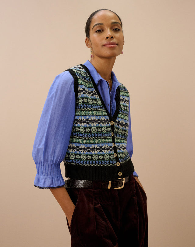 Wool Fair Isle Sleeveless Cardigan