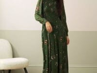 Silk Botanical Print Shirred Dress