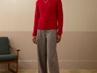 Houndstooth Wool Barrel Leg Trousers