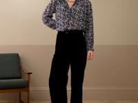 Silk Patchwork Print Ruffle Blouse