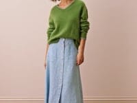 Herringbone Linen Button Through Skirt