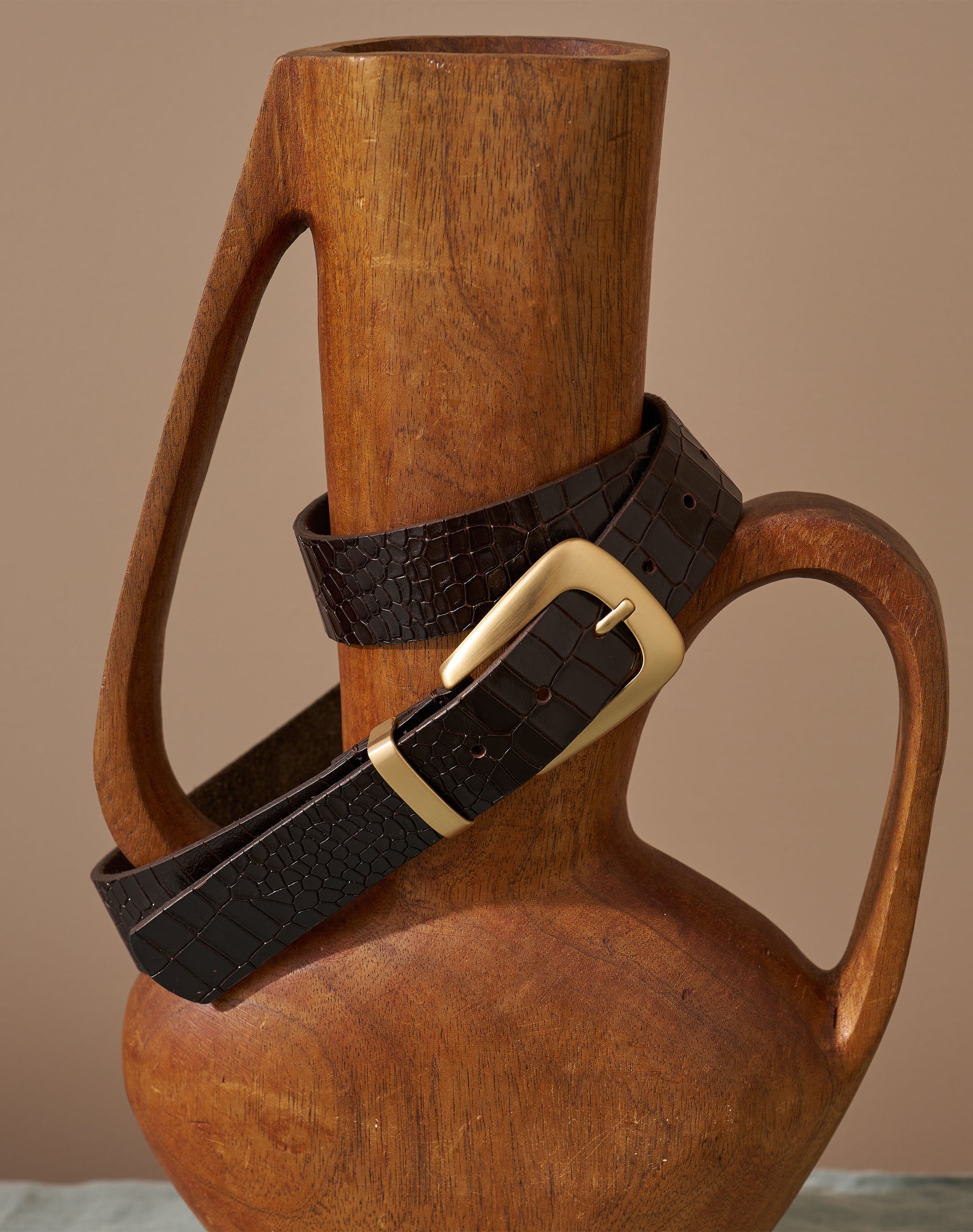 Mock Croc Print Leather Belt