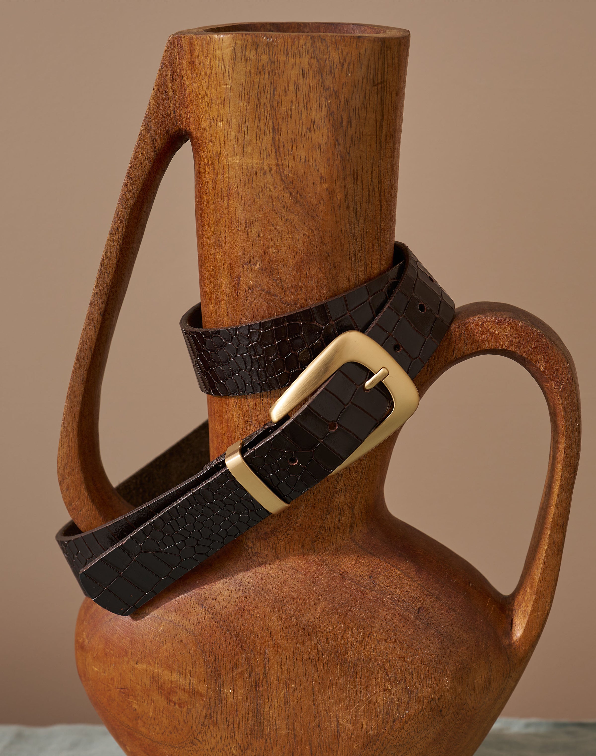 Mock Croc Print Leather Belt