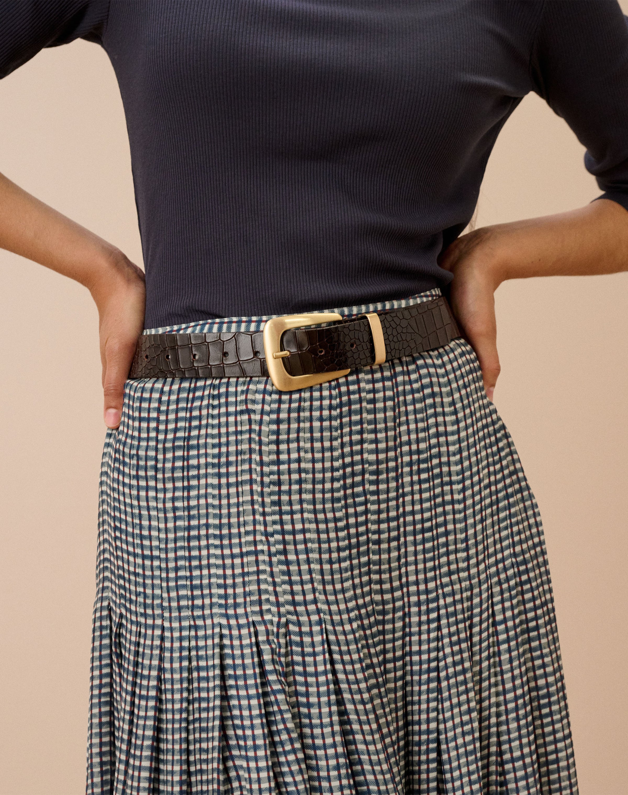 Mock Croc Print Leather Belt