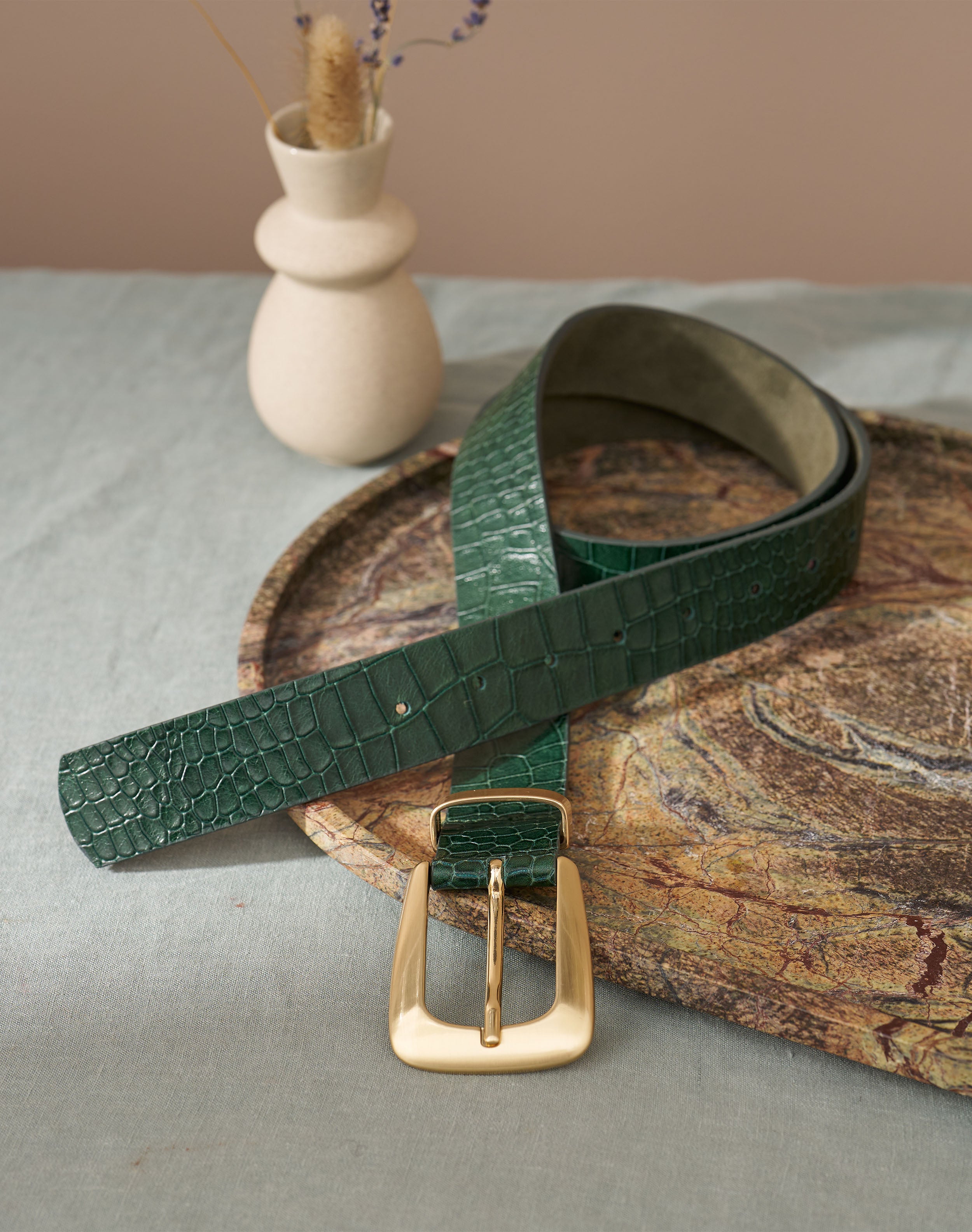 Mock Croc Print Leather Belt