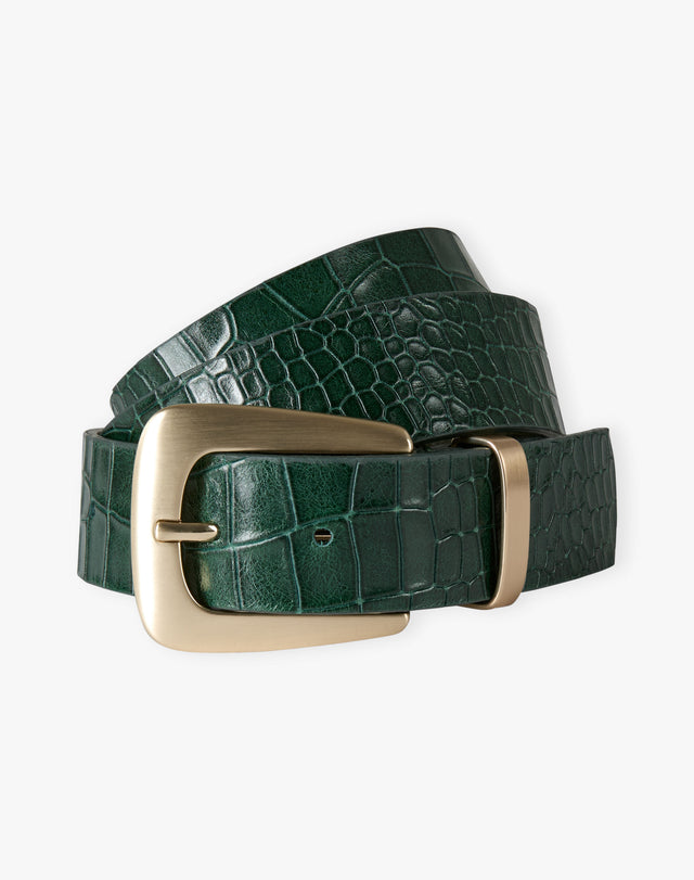 Mock Croc Print Leather Belt