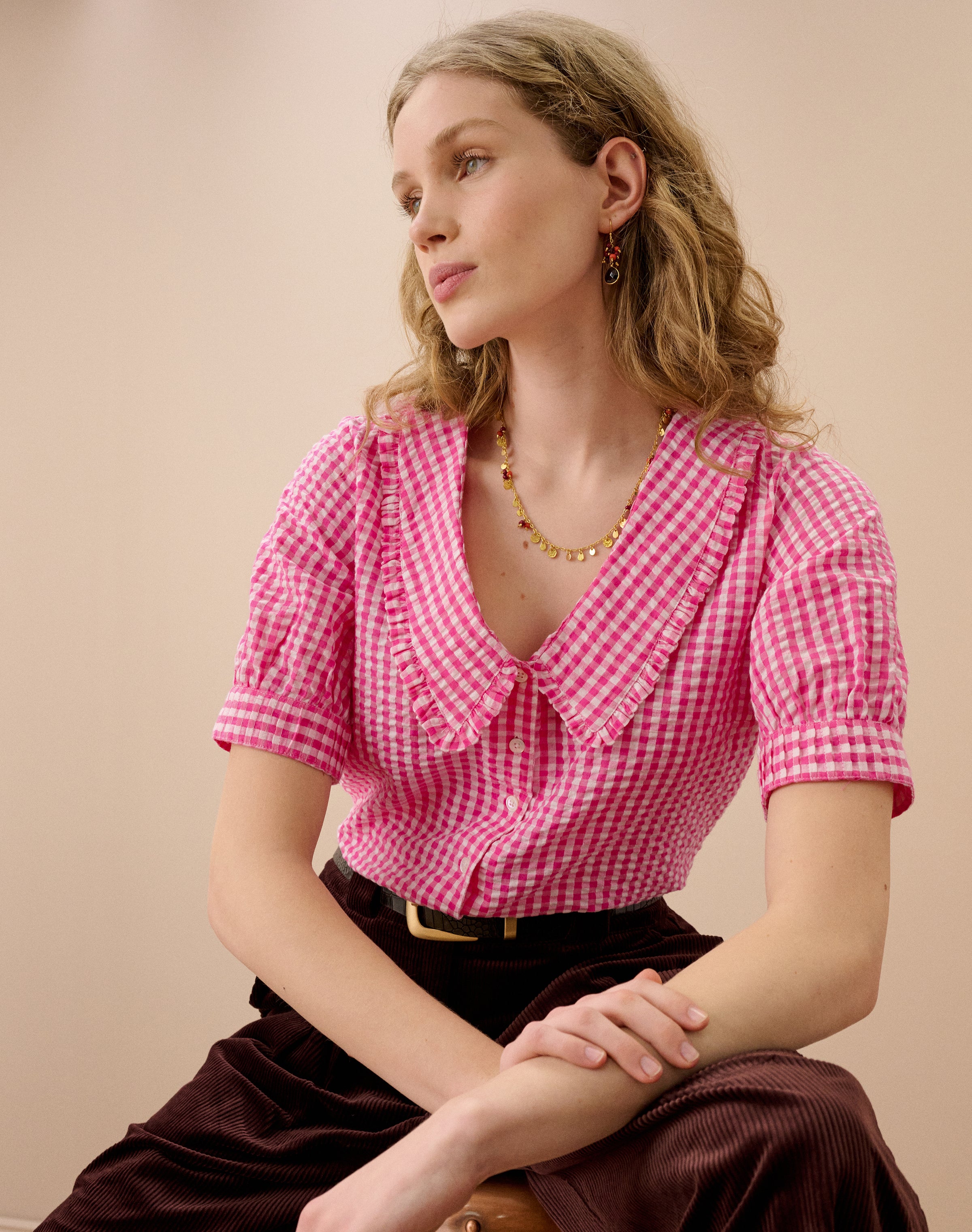Cotton Gingham Chelsea Collar Blouse