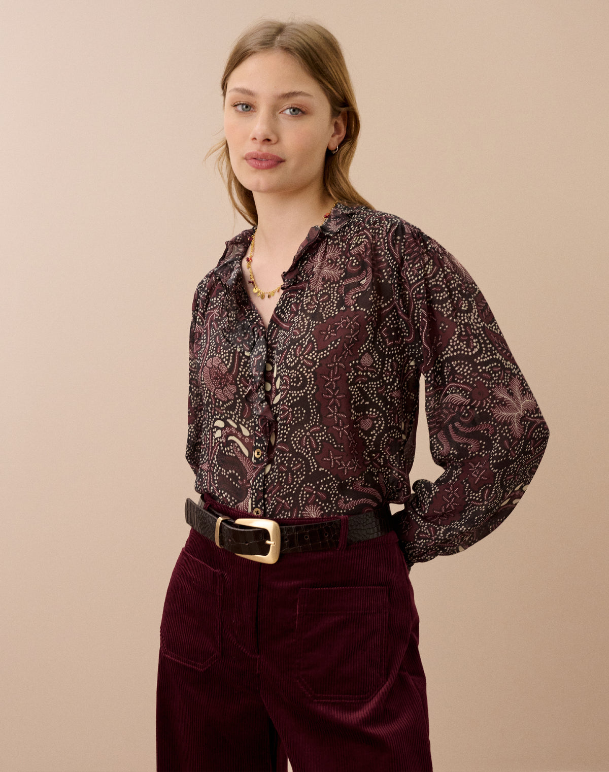 Silk Frill Front Blouse
