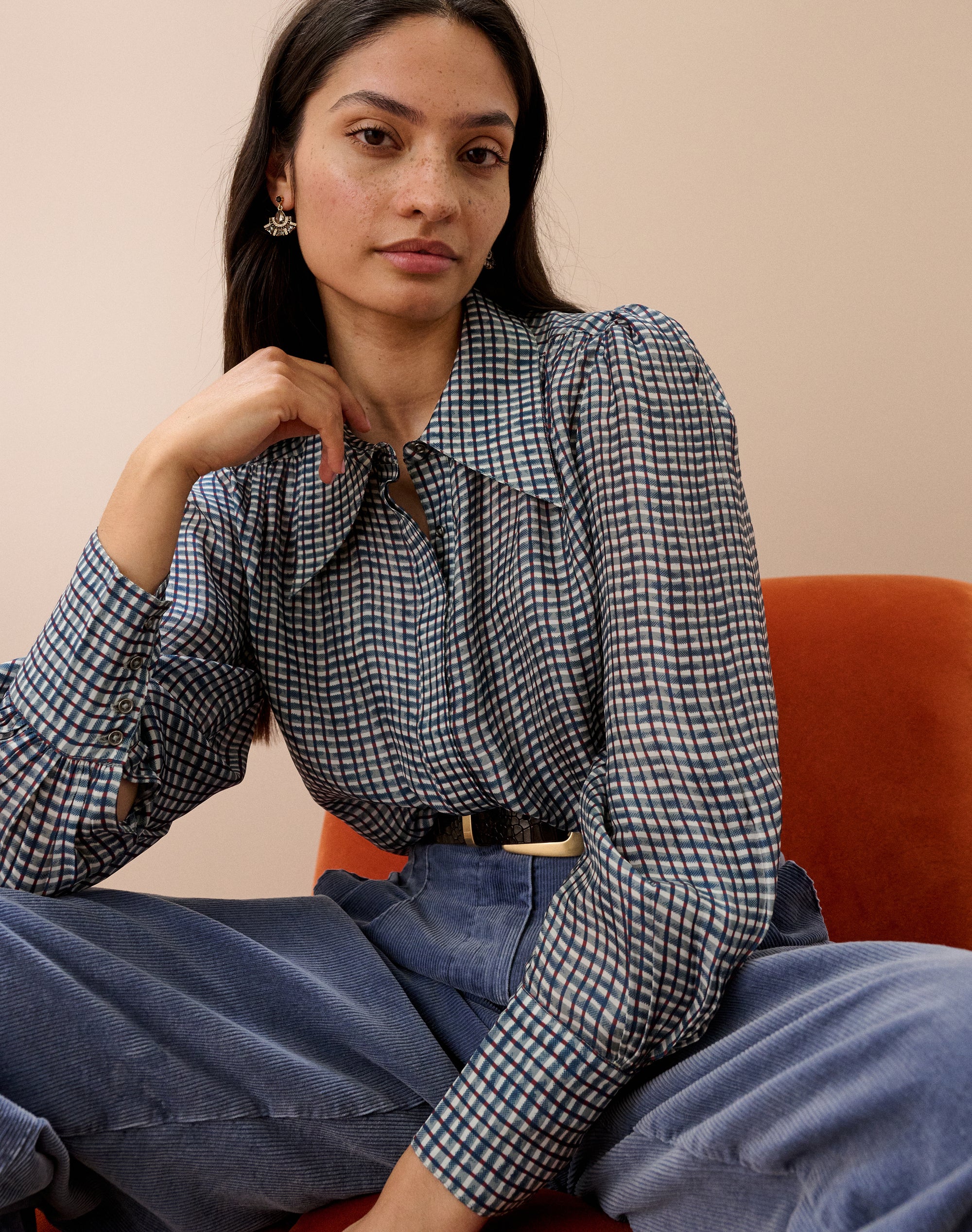 Graphic Check Dagger Collar Shirt