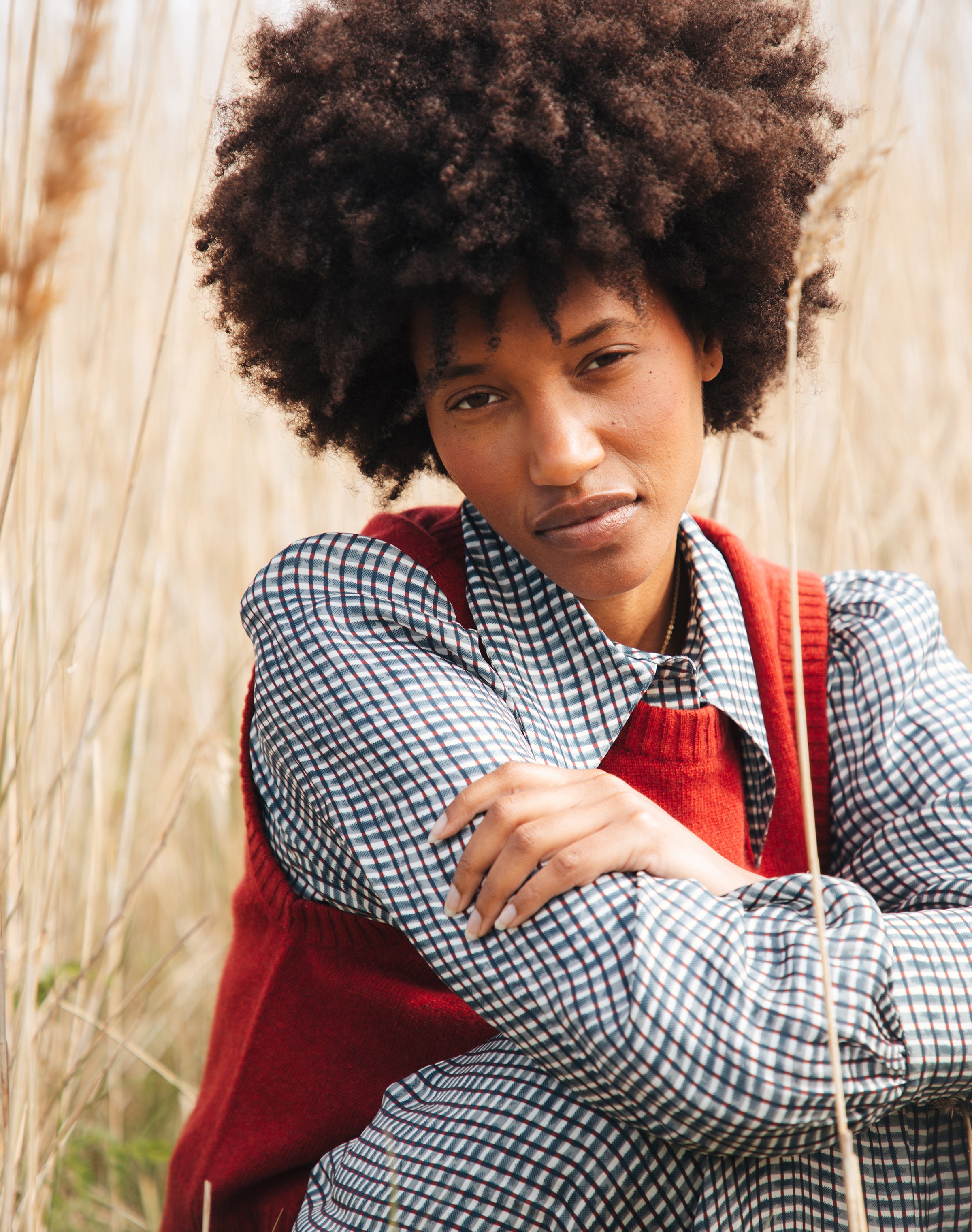 Graphic Check Dagger Collar Shirt