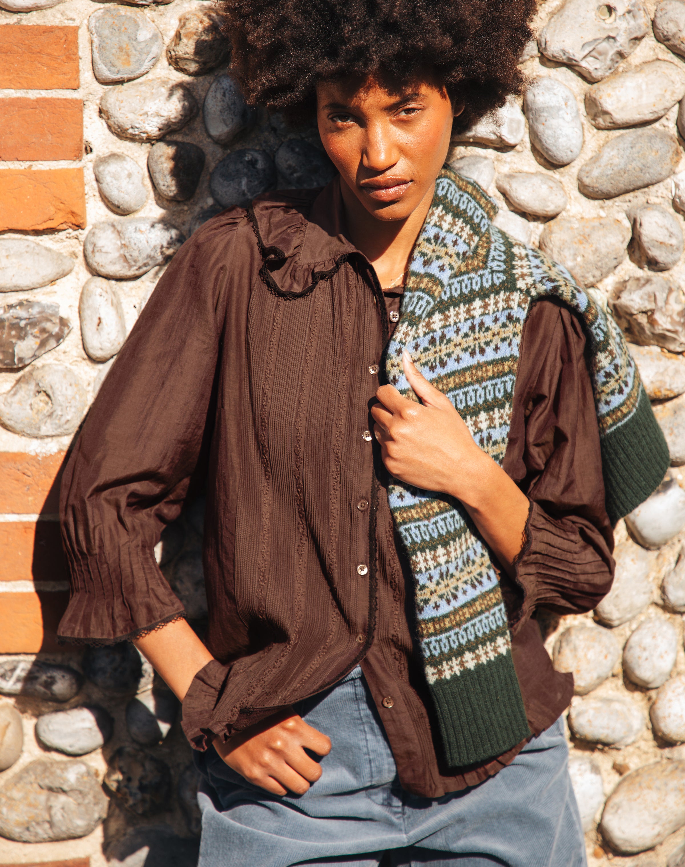Silk Cotton Frill Collar Shirt