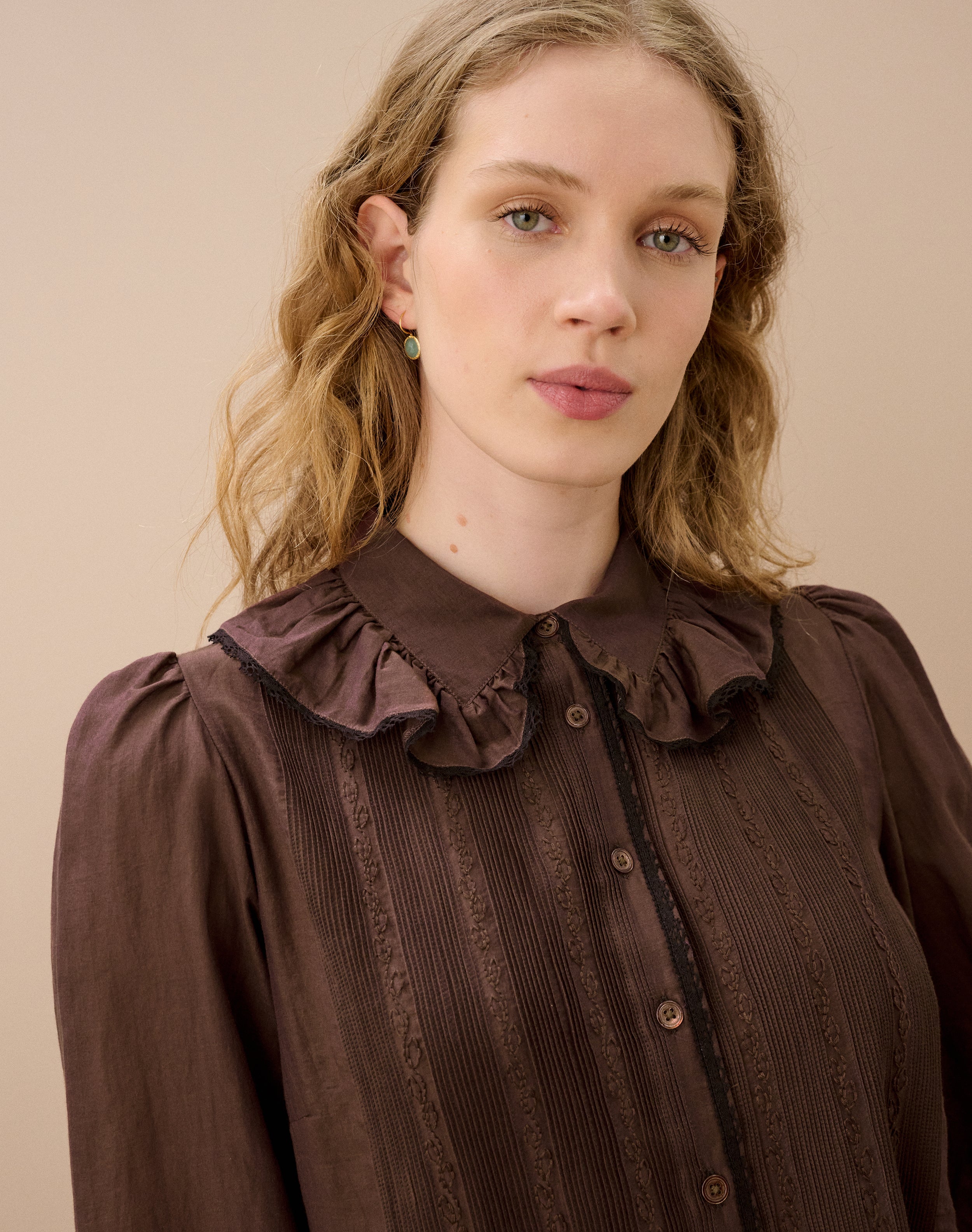 Silk Cotton Frill Collar Shirt