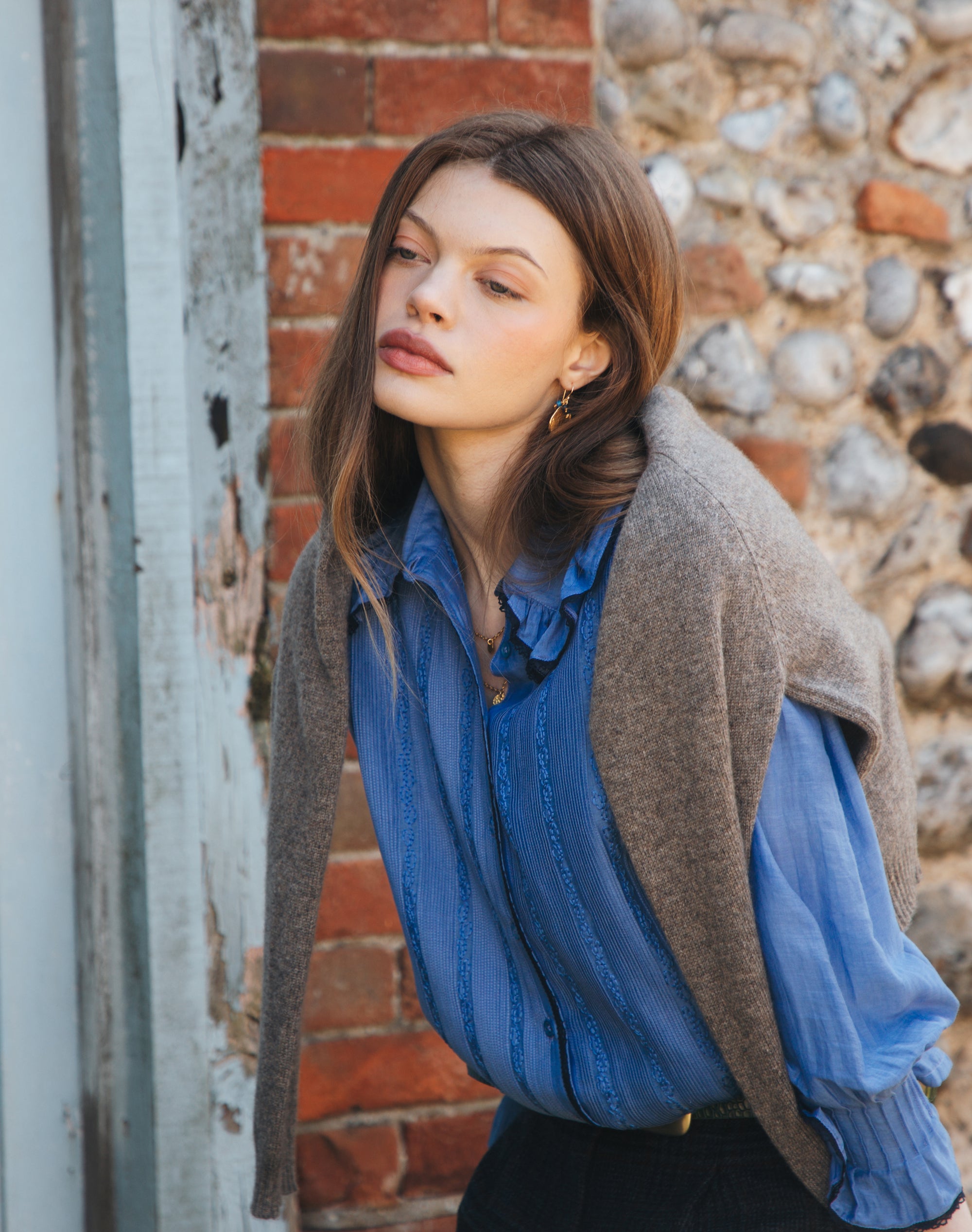 Silk Cotton Frill Collar Shirt