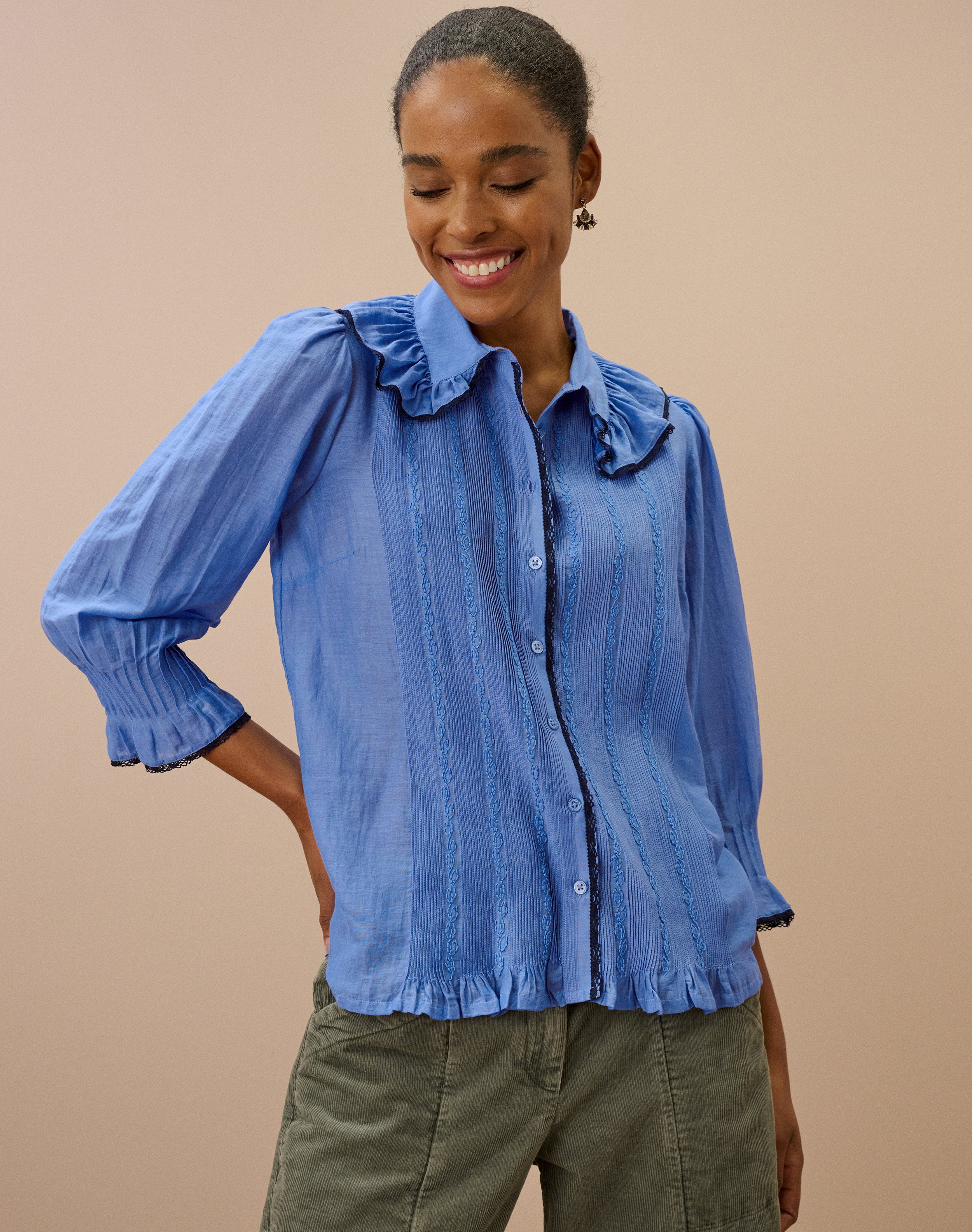 Silk Cotton Frill Collar Shirt