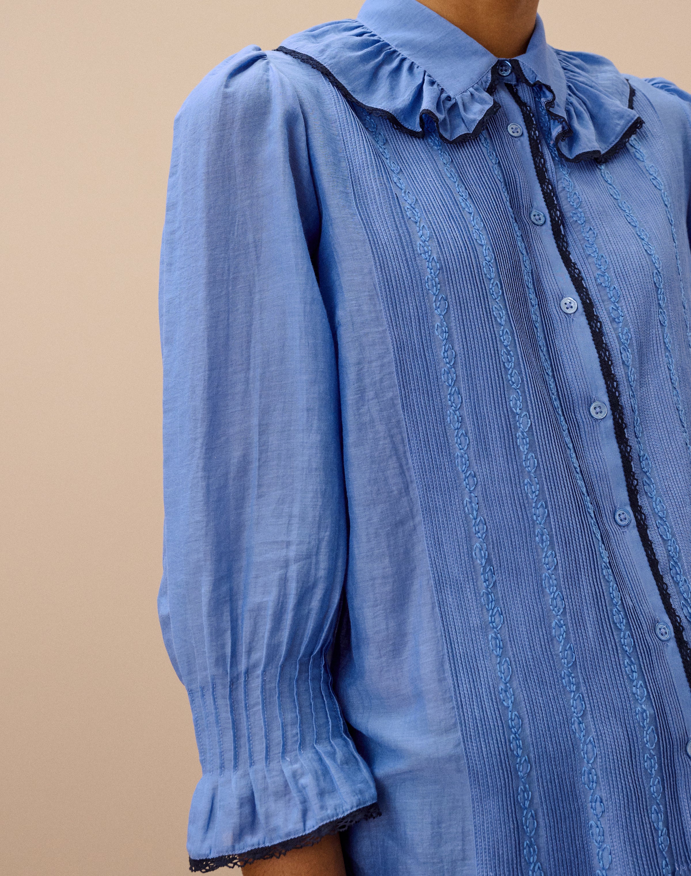 Silk Cotton Frill Collar Shirt