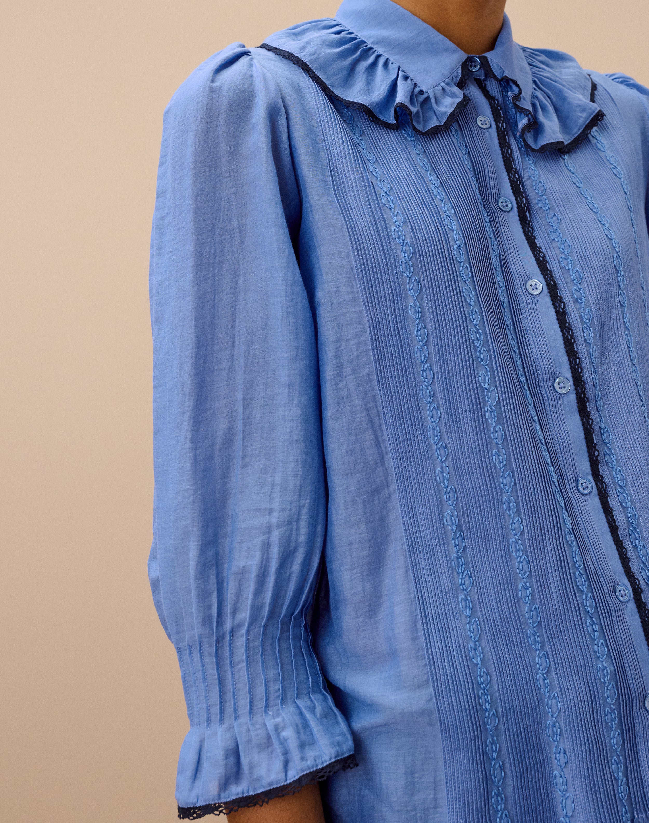 Silk Cotton Frill Collar Shirt