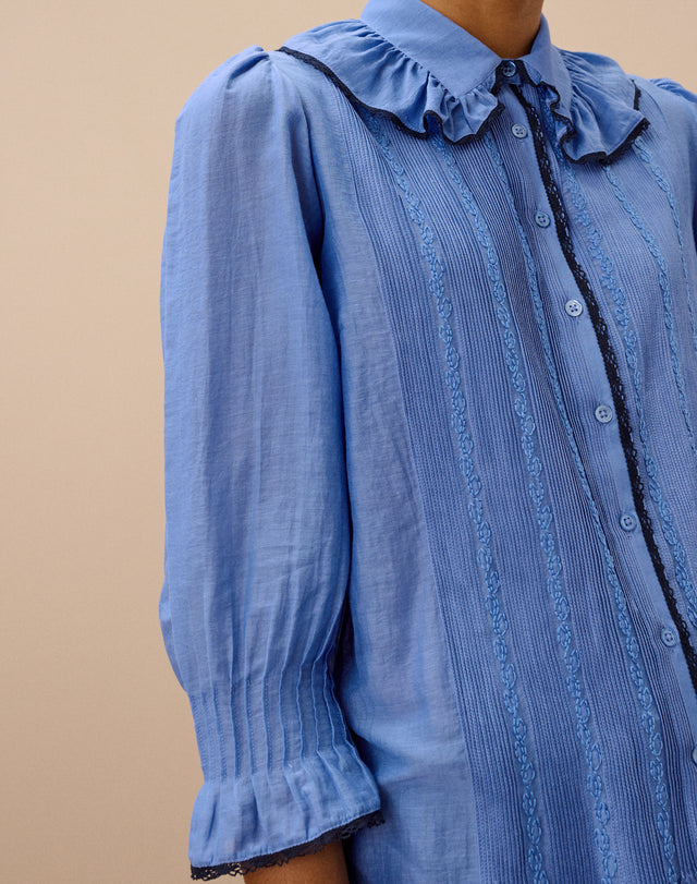 Silk Cotton Frill Collar Shirt