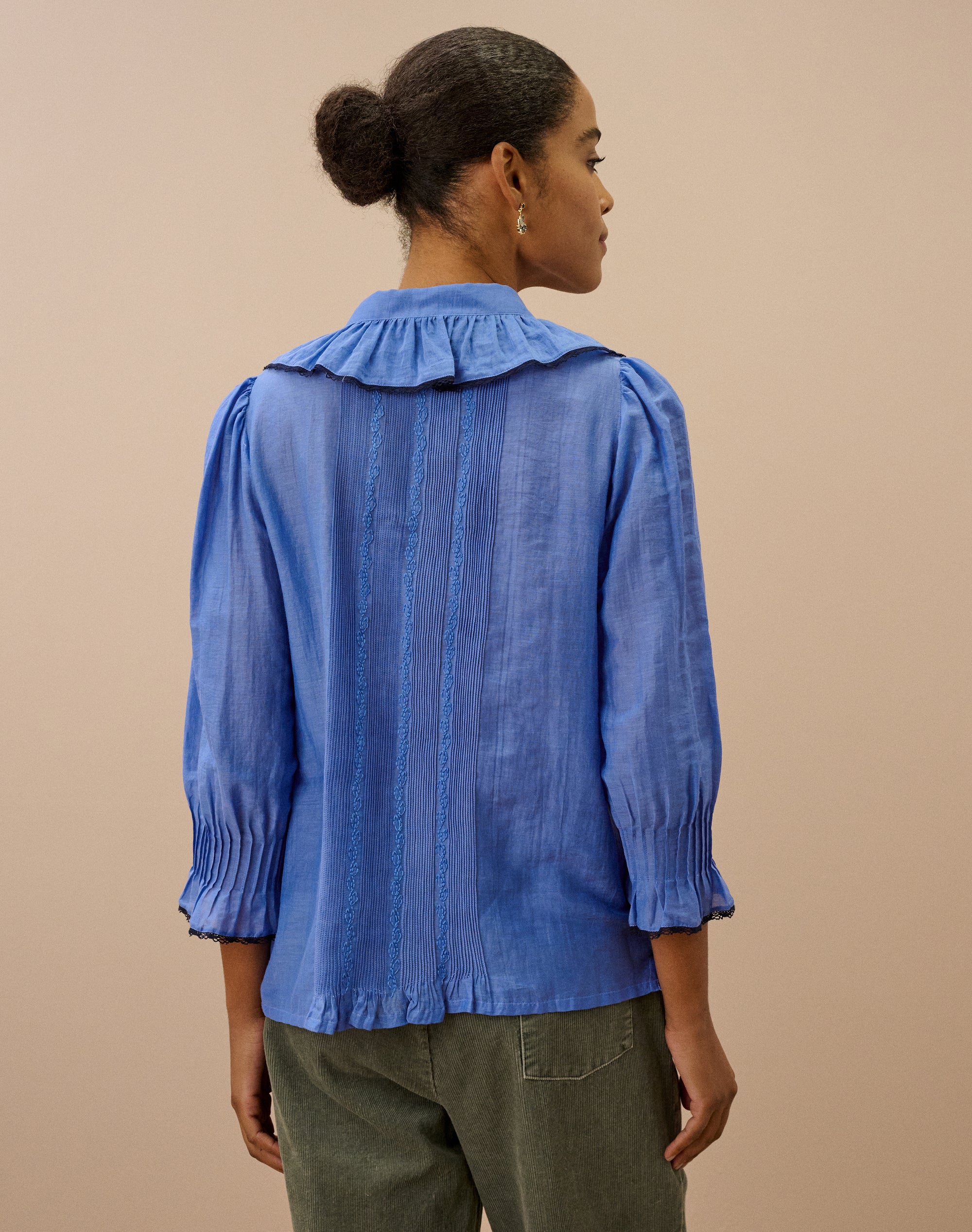 Silk Cotton Frill Collar Shirt