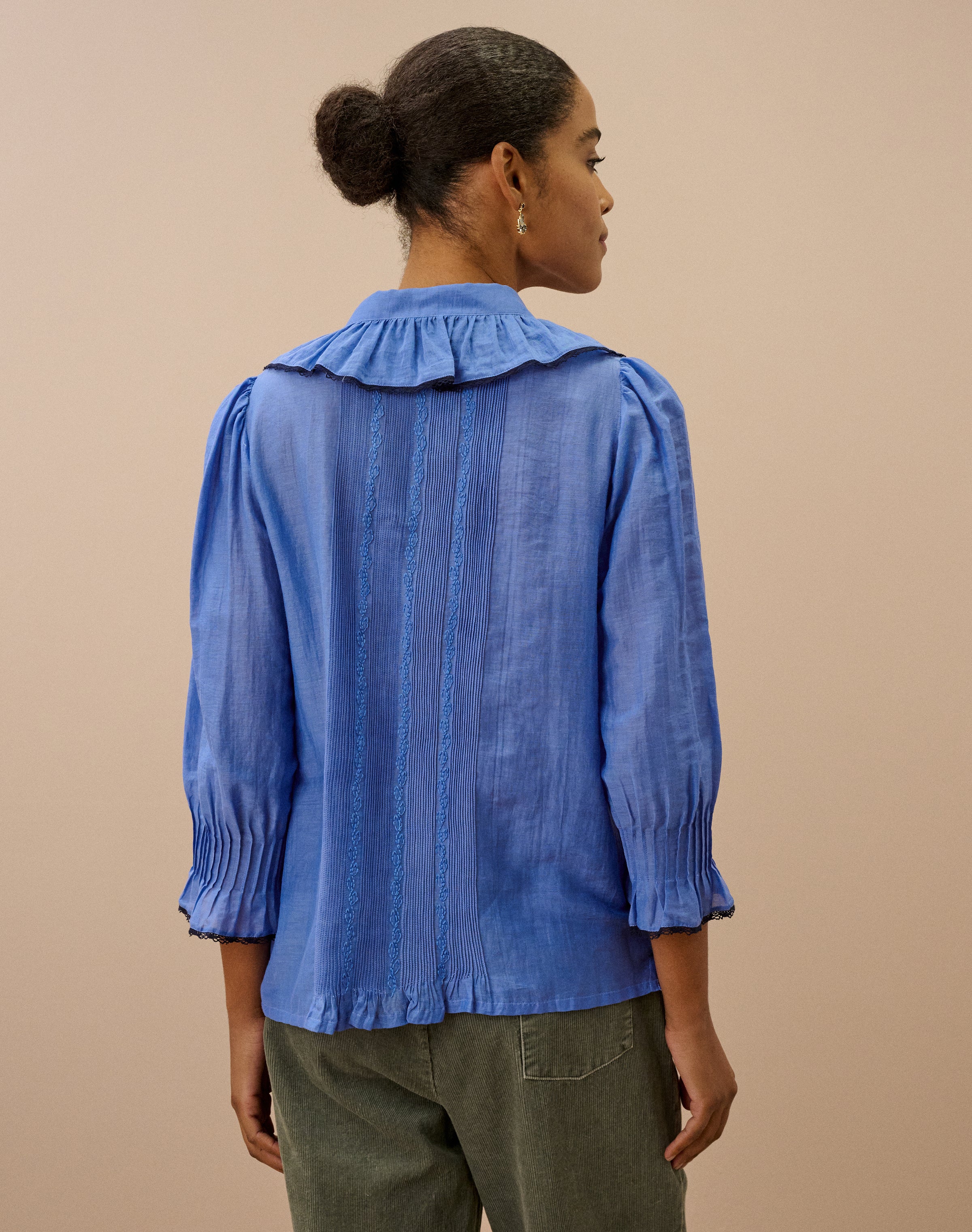 Silk Cotton Frill Collar Shirt