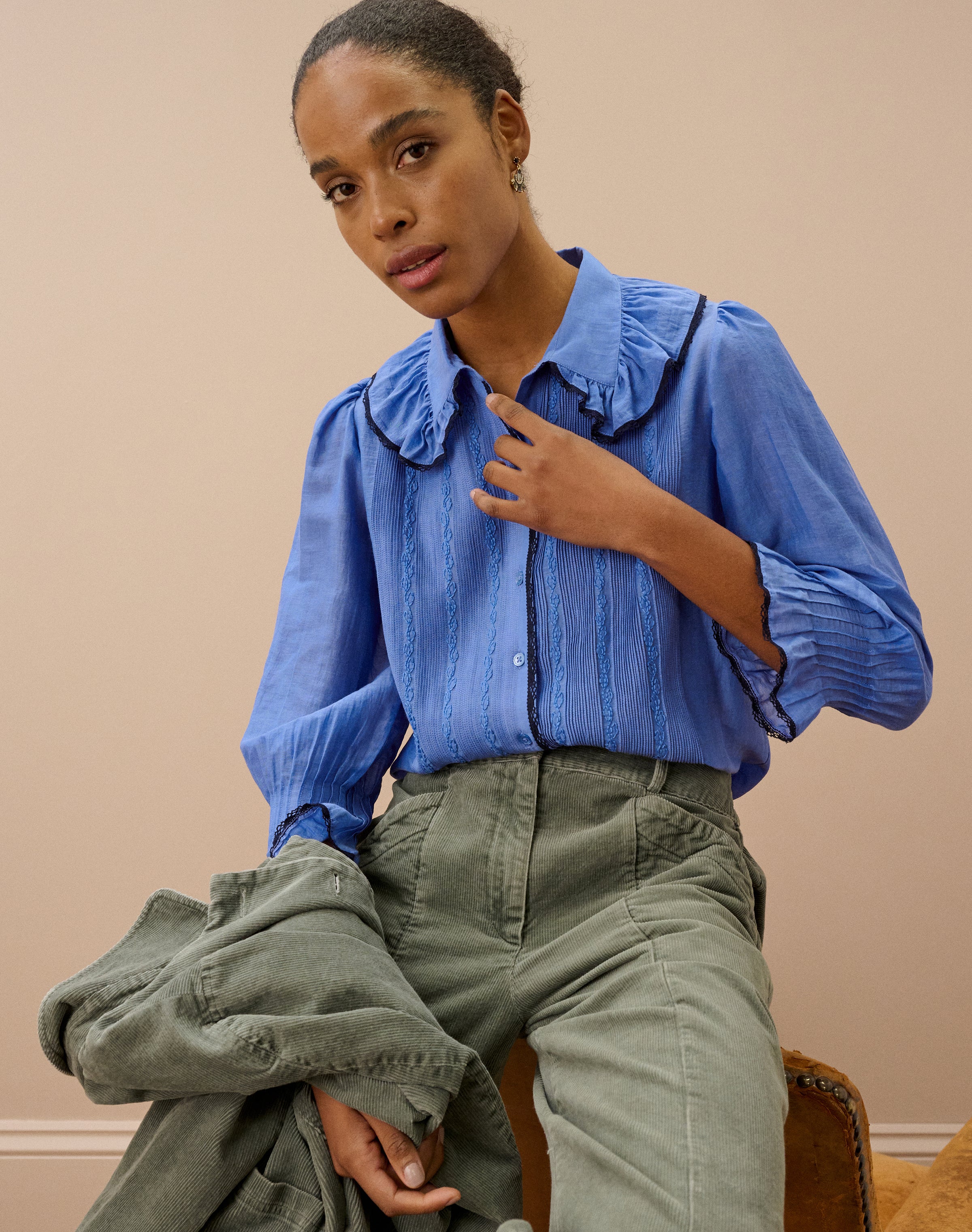 Silk Cotton Frill Collar Shirt