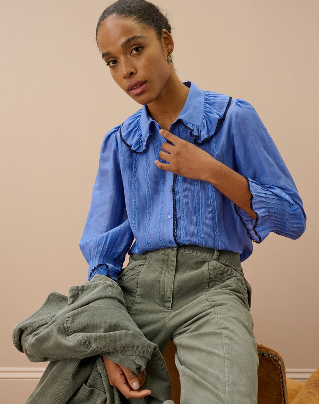 Silk Cotton Frill Collar Shirt