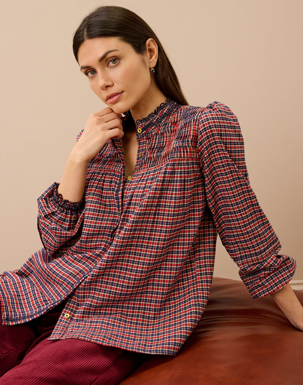 Smocked Mini Check Shirt