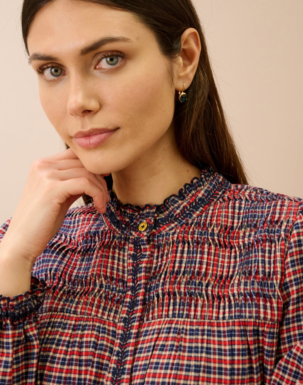 Smocked Mini Check Shirt