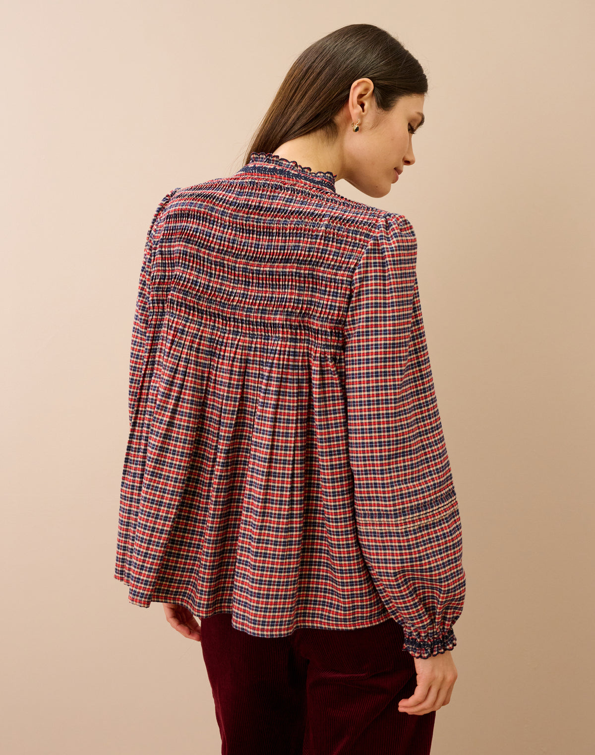 Smocked Mini Check Shirt