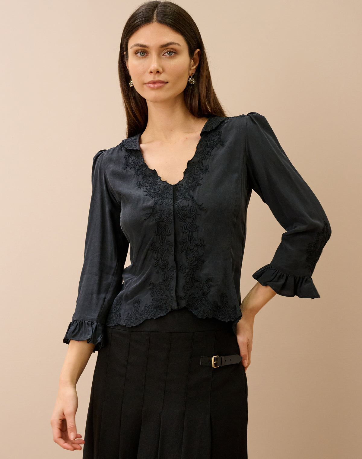 Silk Embroidered Fitted Blouse