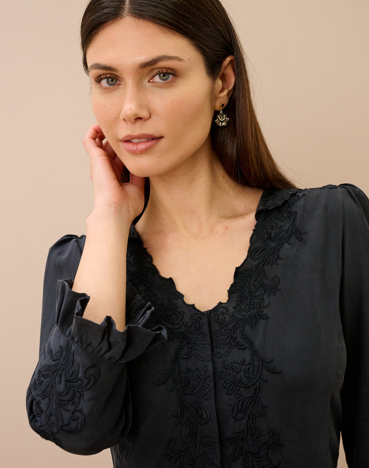 Silk Embroidered Fitted Blouse