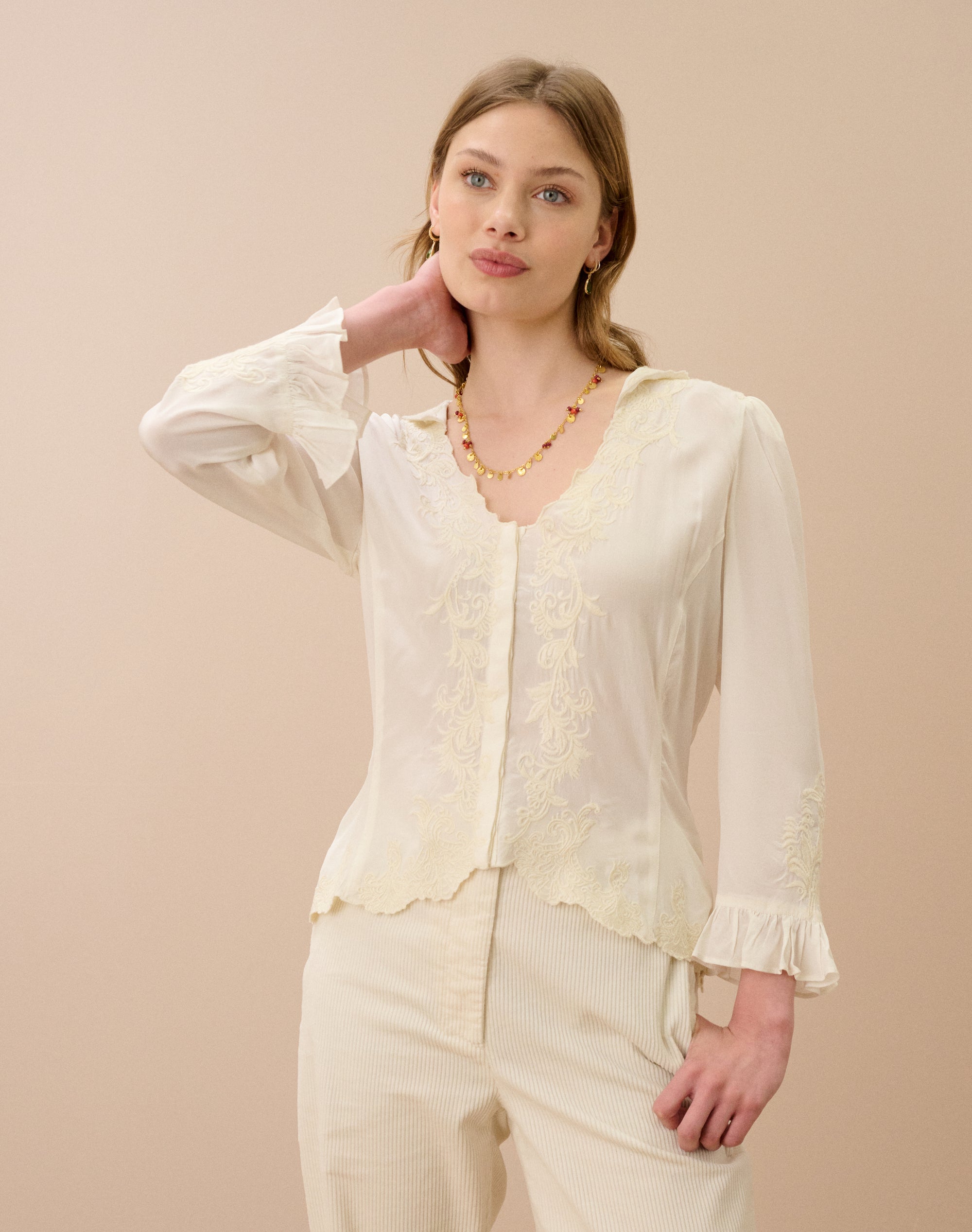 Silk Embroidered Fitted Blouse
