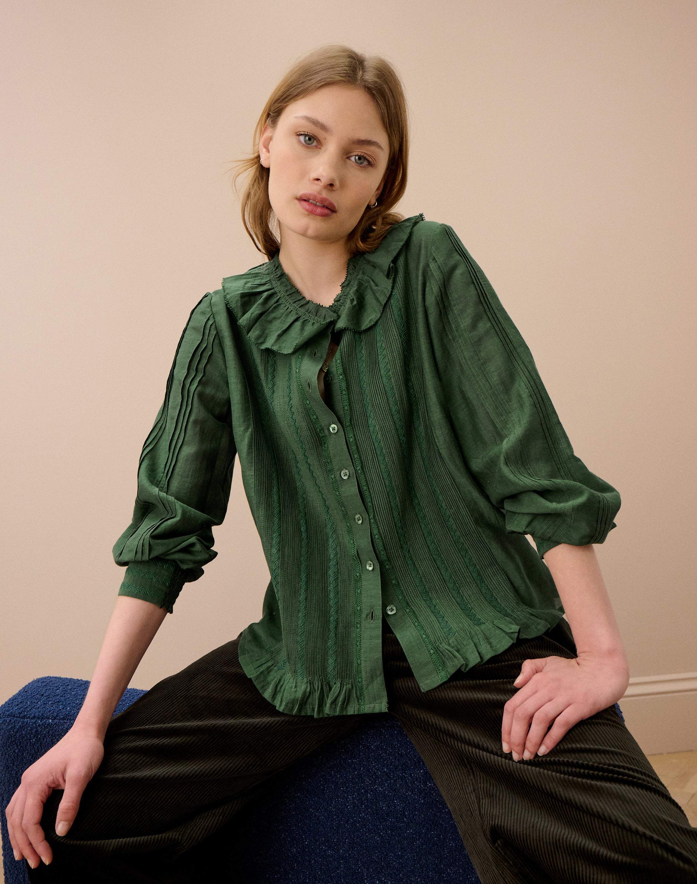 Silk Cotton Frill Collar Blouse