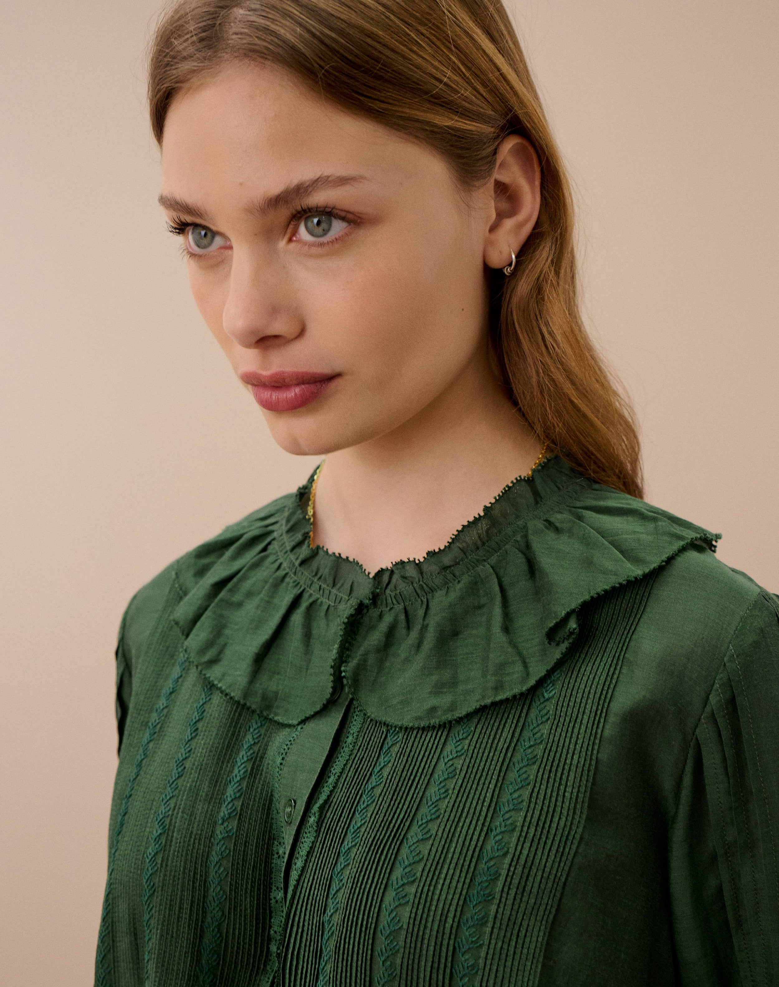Silk Cotton Frill Collar Blouse