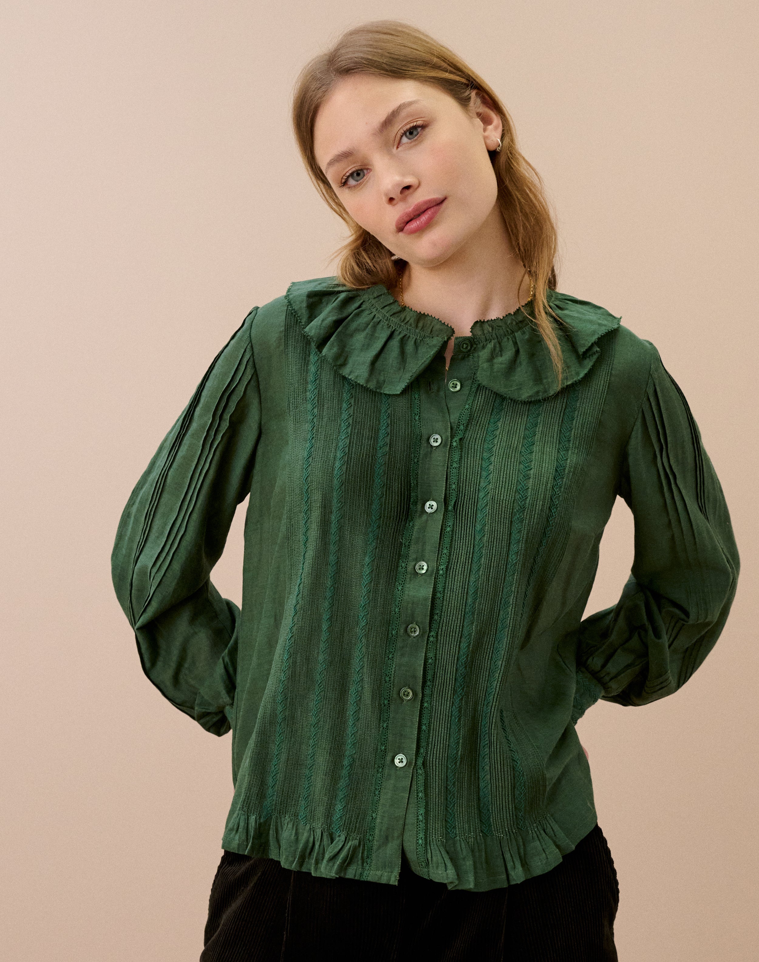 Silk Cotton Frill Collar Blouse