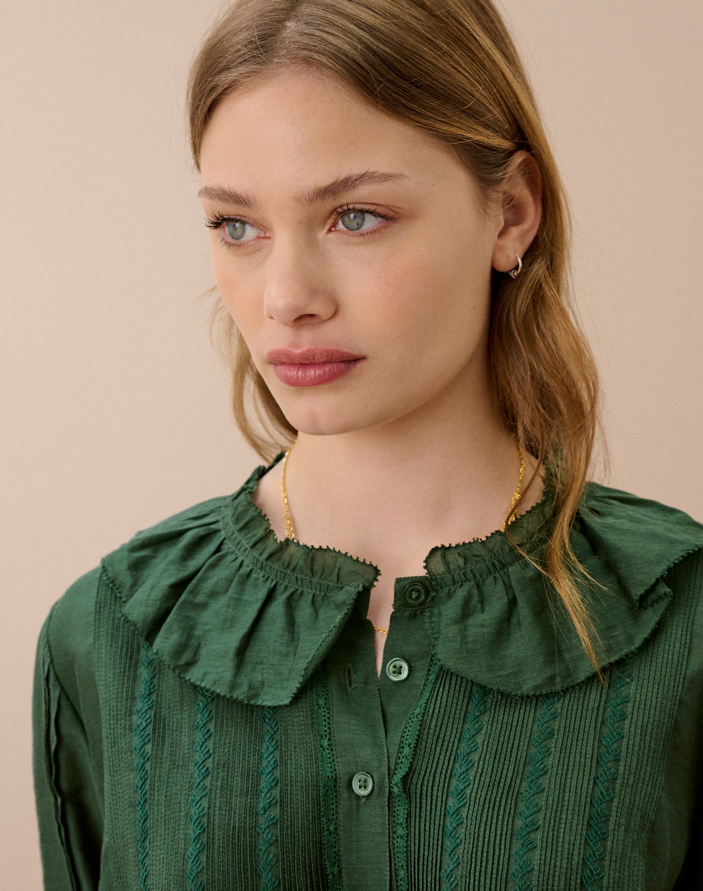 Silk Cotton Frill Collar Blouse