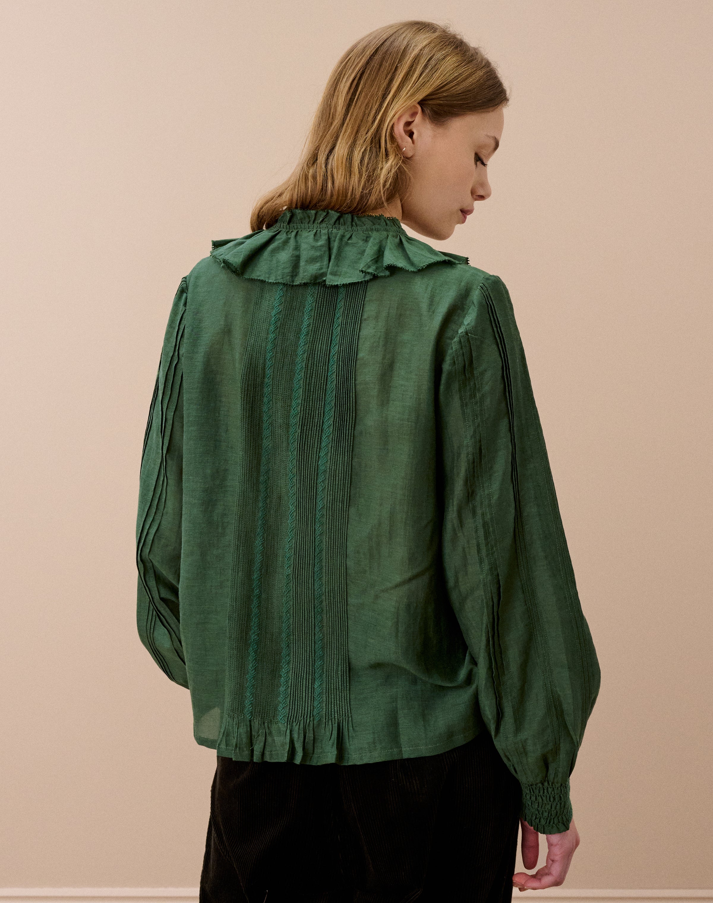 Silk Cotton Frill Collar Blouse