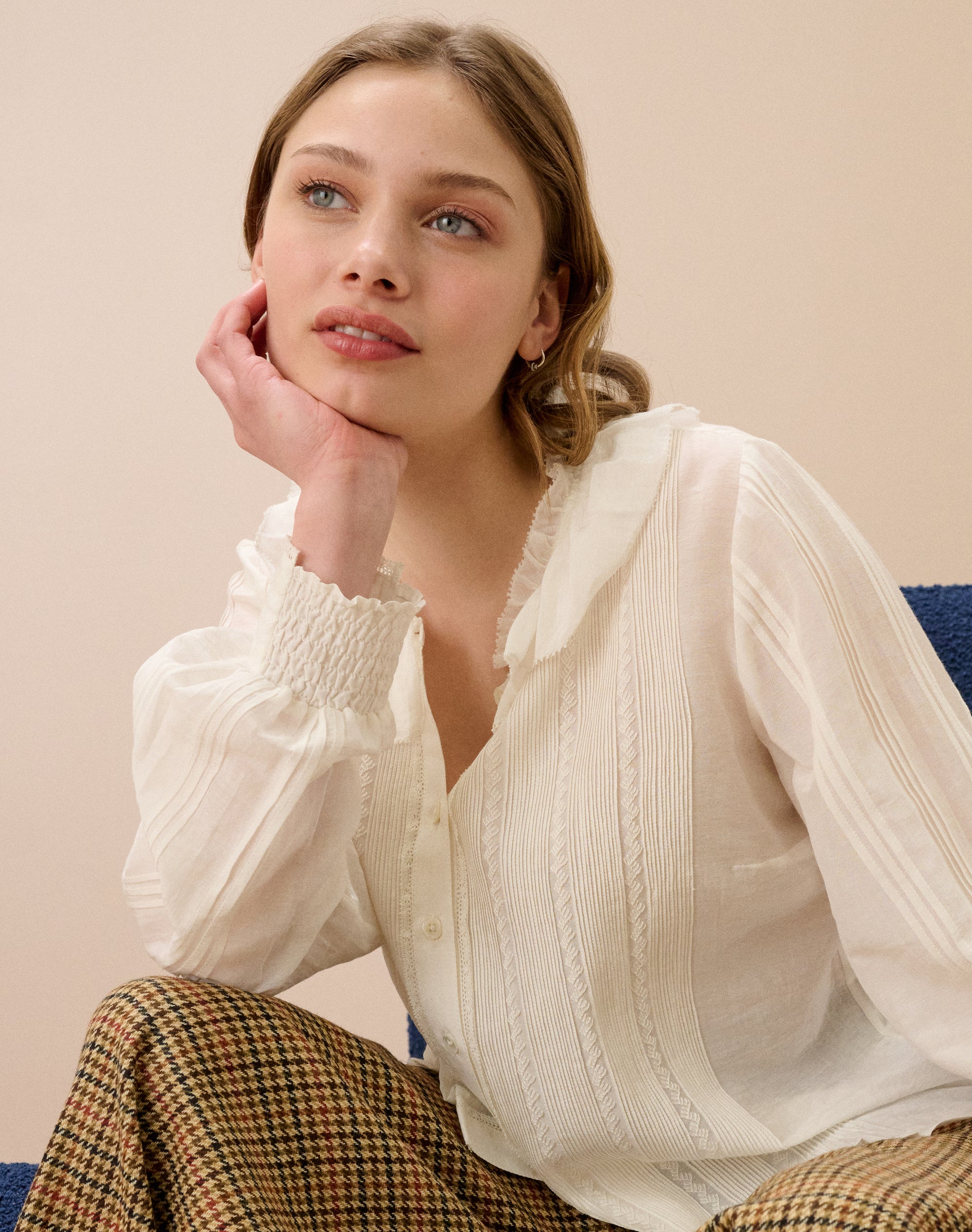 Silk Cotton Frill Collar Blouse