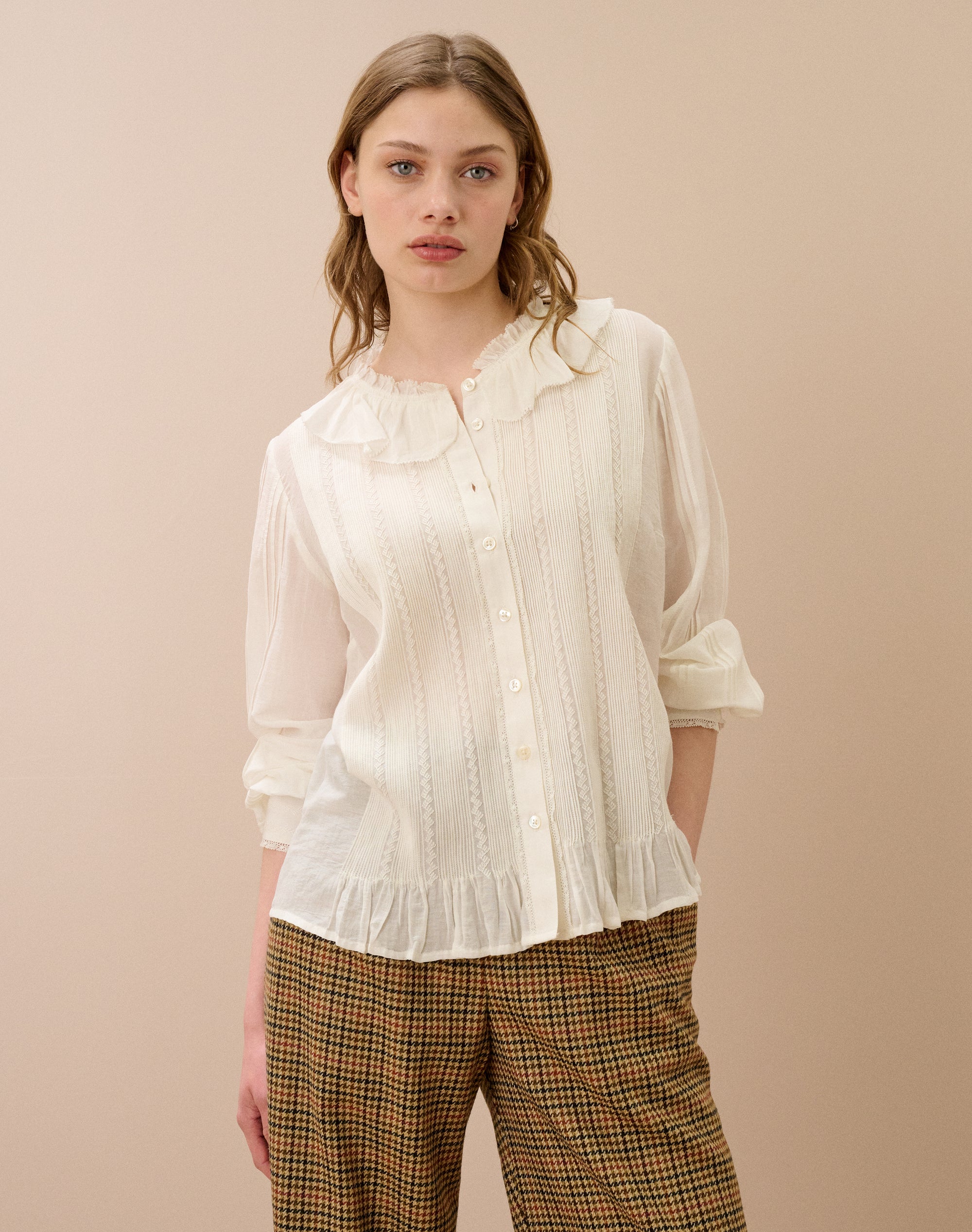Silk Cotton Frill Collar Blouse