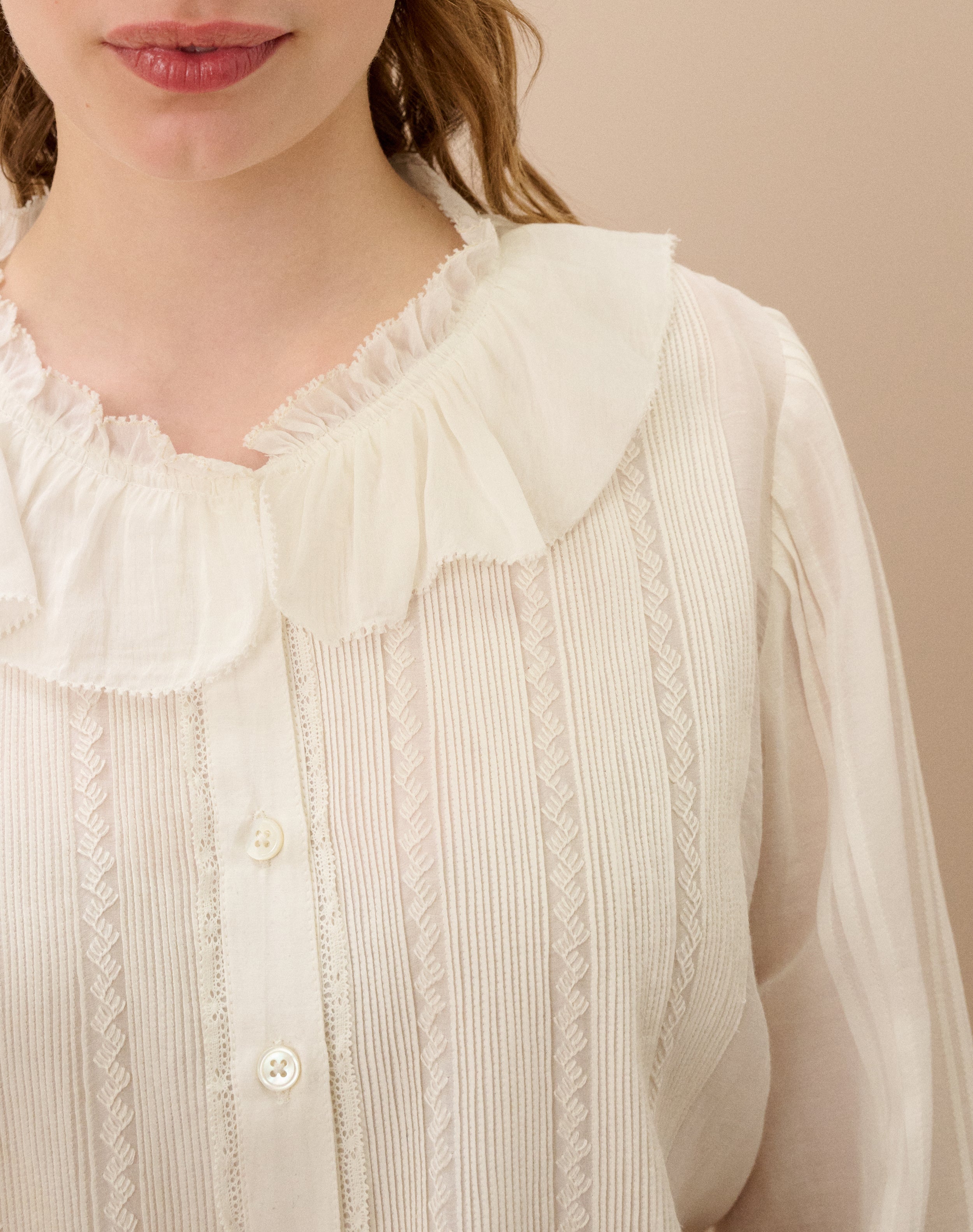 Silk Cotton Frill Collar Blouse