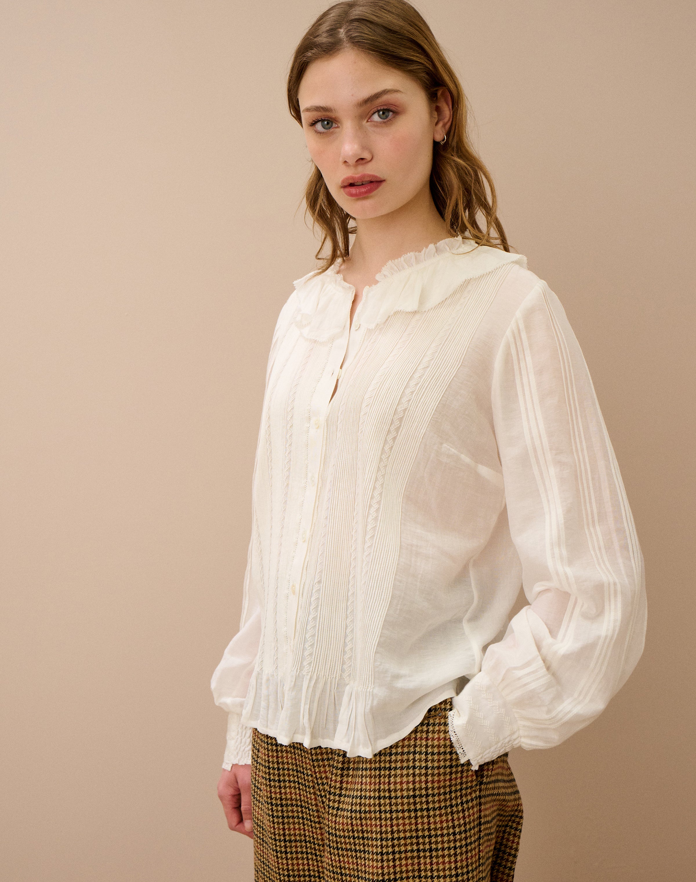 Silk Cotton Frill Collar Blouse