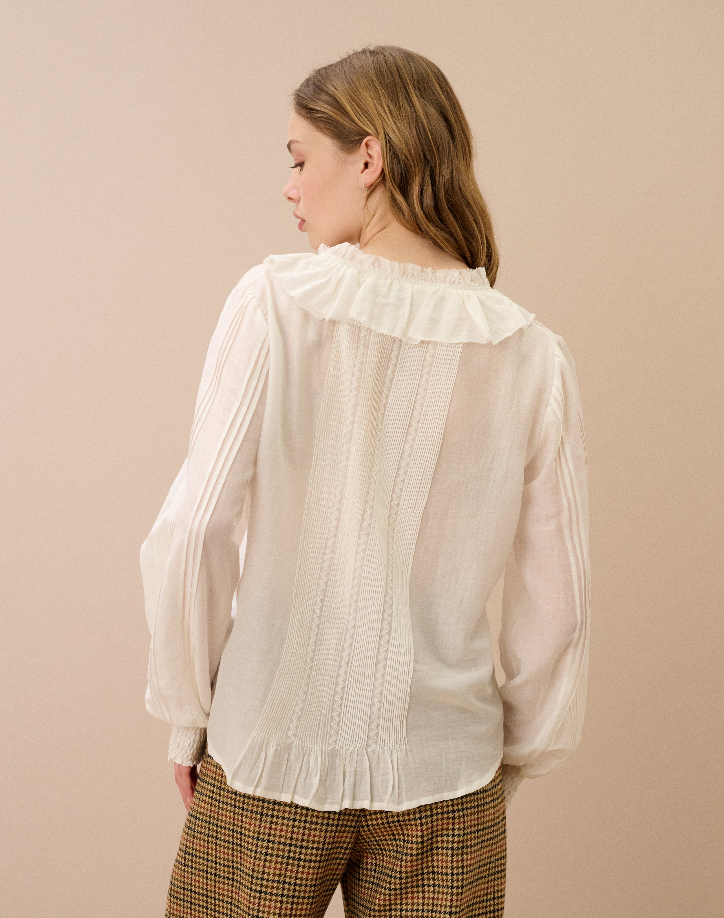 Silk Cotton Frill Collar Blouse