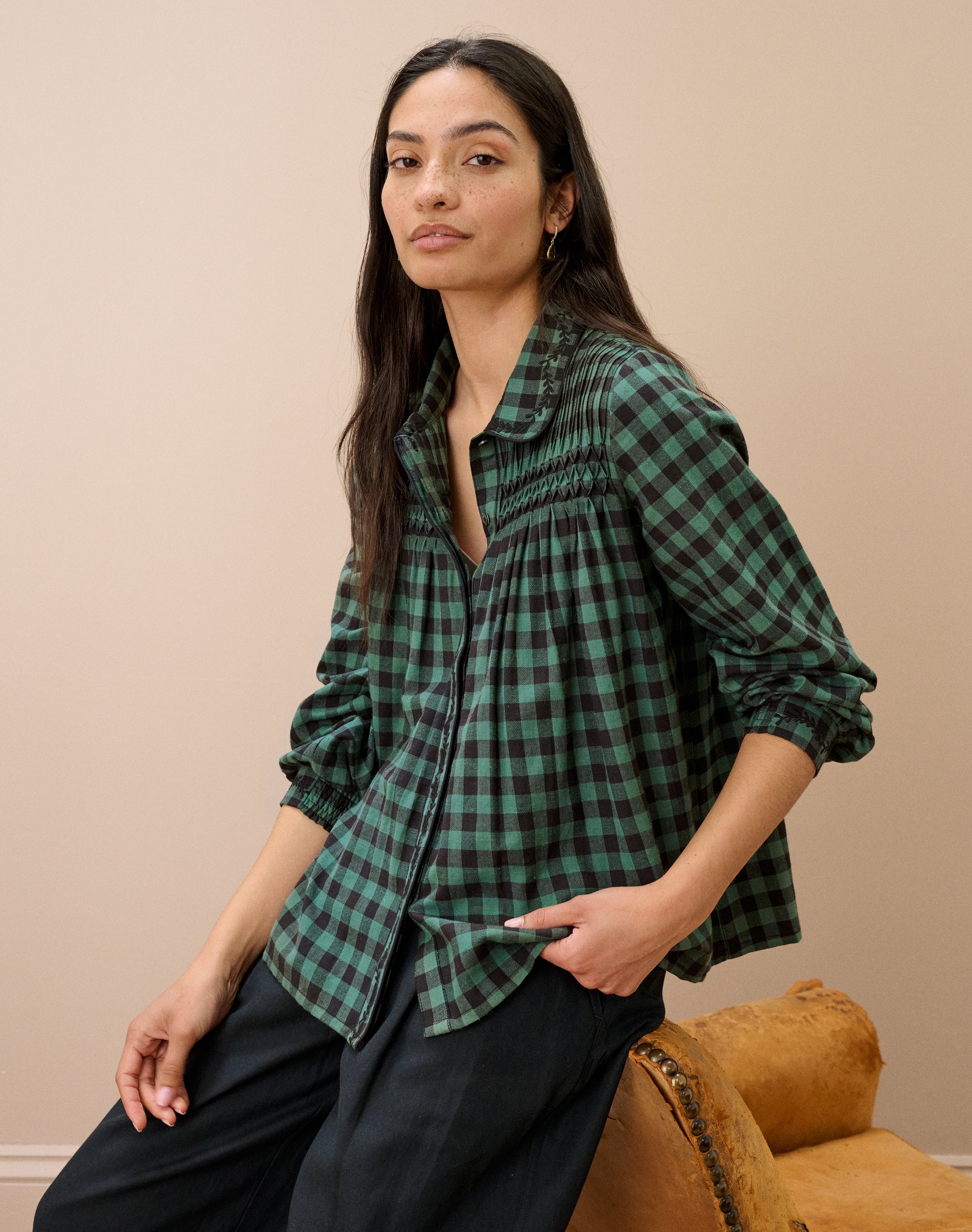 Brushed Cotton Gingham Smock Shirt